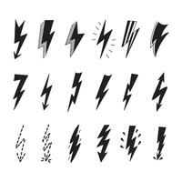 Blitz schwarz Silhouette und Strich Linie Vektor Abbildungen einstellen