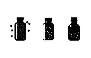 Lügen Medizin Flasche mit Tabletten Silhouette, Medizin Flasche Symbol, Vektor Illustration