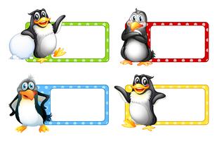 Fyrkantiga etiketter med söta pingviner vektor