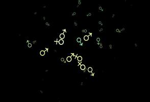 dunkelgrüne, gelbe Vektortextur mit männlichen, weiblichen Symbolen. vektor