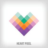 kreativ pixelig Herz Logo. einzigartig entworfen Farbe Übergänge. Digital Liebe und romantisch Logo Vorlage ziehen um gegenüber das oben. Vektor. vektor