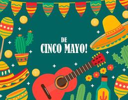 cinco de Mayo Satz, Sombrero, Gitarre, Kaktus vektor