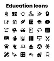 uppsättning svart fast utbildning ikoner vektor