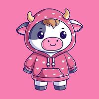 süß Kuh tragen ein Rosa Kapuzenpullover vektor