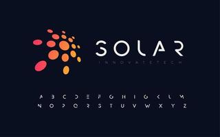 abstrakt sol, platt stil vektor logotyp koncept. fantastisk orange isolerad ikon på svart bakgrund. rund solenergi för företag och startup