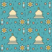 ramadan lugn, blå-turkos mönster med moské, lyktor, och halvmåne måne vektor