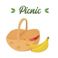 Vektor Illustration von ein Picknick Essen Korb. farbig Grill Karte. Grill Elemente.