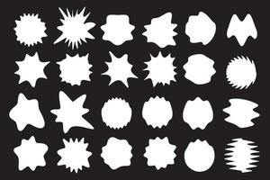 weiße Farbflecken, Milchflecken, leerer Promo-Hintergrund, Aufkleberform, Comic-Grafikexplosion, Flüssigkeitsknopfsymbol, Paintball-Splash-Set-Grafik für das Spiel, Vektor-leere Etiketten-Set vektor