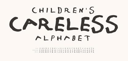 sorgloses Alphabet für Kinder, handgezeichnete Doodle-Buchstaben, Schriftart für Markierungslinien. Kinderspaß-Briefsatz für Kinderlogo, Kinderkunst, kindische Spieltypografie. süßes typografisches Design im Vorschulalter, Cartoon-Typ vektor