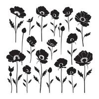 ein schwarz Silhouette Mohn Blume einstellen vektor