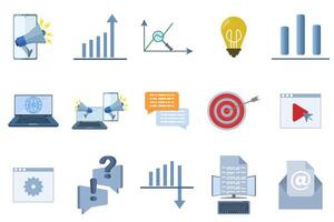 uppsättning av digital marknadsföring ikoner. innehåll, Sök, marknadsföring, e-handel, seo, elektronisk enheter, internet, analys, social och Mer platt ikoner. platt vektor illustration på vit bakgrund.