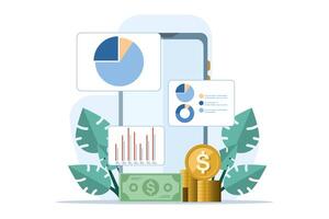 finansiera begrepp, försäljning strategi, lagarbete, företag budget, tillväxt inkomst, investering företag, analys av försäljning tillväxt Graf eller bar Diagram, budget planera, platt vektor illustration på bakgrund.