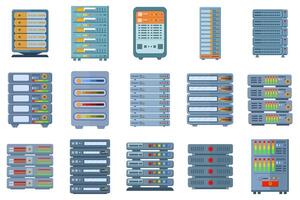 vektor illustration av olika server kuggstänger samling, olika typer av server kuggstång element samling. platt design för dator, nätverk, hemsida, server, webb, hårdvara, programvara syften.