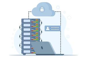 Datenbank Sicherheit Konzept, Phishing, Hacker Attacke, Hacker stehlen persönlich Daten, mit Cyber Sicherheit Dienstleistungen zu schützen persönlich Daten. Datenbank Sicherheit, Vektor eben Design Illustration.