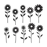 en svart silhuett daisy blomma uppsättning vektor
