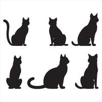 en svart silhuett pott katt uppsättning vektor