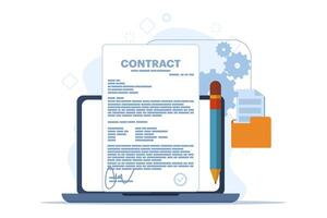 företag kontrakt begrepp, avtal illustration, lagarbete och samarbete, partnerskap, företag börja strategi, samarbete avtal i företag eller partnerskap. platt vektor illustration.
