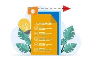 avtal begrepp, samarbete företag, kontrakt entreprenör, företag handla, samarbete avtal eller dokumentera, framgångsrik kontrakt eller förhandling, börja, platt vektor illustration.