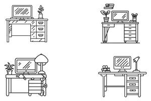 Computer Tabelle Möbel Gliederung Vektor auf Weiß Hintergrund Illustration