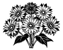 schwarz und Weiß skizzieren von Sonnenblumen Vektor Illustration