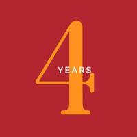 fyra års symbol. fjärde födelsedag emblem. årsdagen tecken, nummer 4 logotyp koncept, vintage affisch mall, vektorillustration vektor