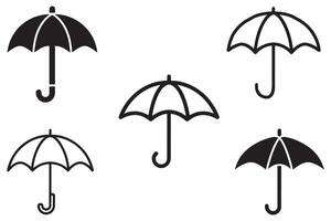 Regenschirm Regen Schutz Vektor Symbol einstellen Vektor auf Weiß Hintergrund Illustration
