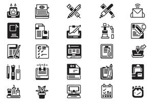 Schreibwaren Symbole Gliederung Vektor auf Weiß Hintergrund Illustration