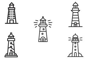 Leuchtturm einstellen Gliederung Vektor auf Weiß Hintergrund Illustration