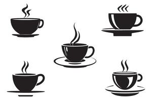 söt kaffe kopp ikon uppsättning översikt silhuett ikoner i vit bakgrund vektor