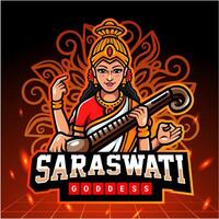 saraswati maskot. esport logotyp design vektor