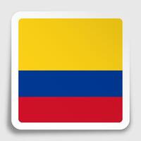 Kolumbien Flagge Symbol auf Papier Platz Aufkleber mit Schatten. Taste zum Handy, Mobiltelefon Anwendung oder Netz. Vektor