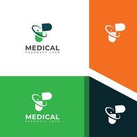 kreativ medicinsk apotek logotyp design vektor mall.