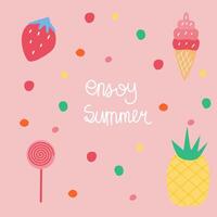 sömlös barnslig sommar mönster illustration av ananas, jordgubbe, is grädde, klubba lämplig för barns Kläder, säng ark och Hem dekorationer, anteckningsbok täcker, brevpapper, grafik vektor