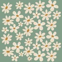 sömlös mönster med trendig hand dragen kamomill blommor på mjuk grön boho bakgrund lämplig för tyg, väska, omslag papper, yta design, barn Kläder, barnkammare produkt design vektor