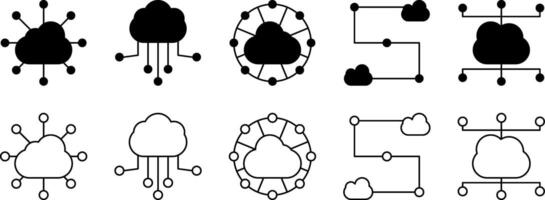 Sammlung von Netzwerk Wolke Symbole mit Verbindung Umriss. einfach Vektor zum Apps und Netz. Design können Sein bearbeitet