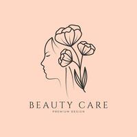 Hand gezeichnet Logo Linie Kunst feminin Schönheit Blumen- botanisch Salon Spa kosmetisch Pflege Design Vektor Illustration minimalistisch