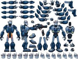 robot vektor, sida främre och tillbaka robot sida med händer och ben vektor