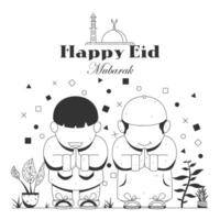 Lycklig eid mubarak mall i svart och vit stil vektor