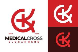 Brief k medizinisch Kreuz Logo Design Vektor Symbol Symbol Illustration