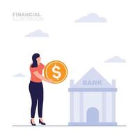Frau Speichern Geld im Bank Konzept Illustration vektor