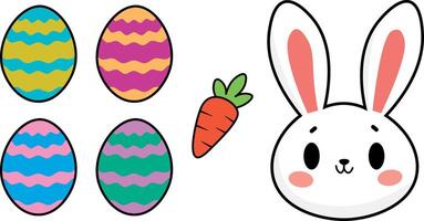 illustrationer av påsk föremål, med kanin, morot och choklad påsk ägg vektor