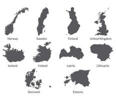 Nord Europa Land Karte. Karte von Nord Europa im einstellen grau Farbe vektor