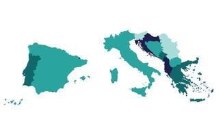 sydlig Europa Land Karta. Karta av sydlig Europa i Flerfärgad. vektor