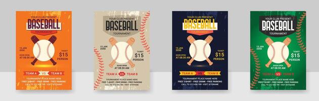 en uppsättning av baseboll turnering flygblad mall retro design vektor, årgång grunge affisch design layout för baseboll turnering. vektor