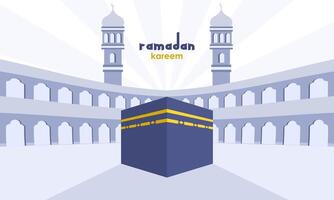 kaaba i al-haram moské på mecka, saudi arabien. ramadan kareem bakgrund begrepp. vektor illustration.
