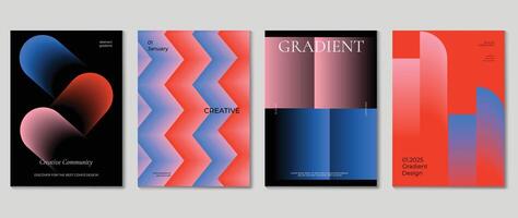 abstrakt Gradient Hintergrund Vektor Satz. minimalistisch Stil Startseite Vorlage mit beschwingt Perspektive 3d geometrisch Prisma Formen Sammlung. Ideal Design zum Sozial Medien, Poster, Abdeckung, Banner, Flyer.