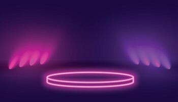 Neon- Podium Plattform mit Licht bewirken Hintergrund vektor