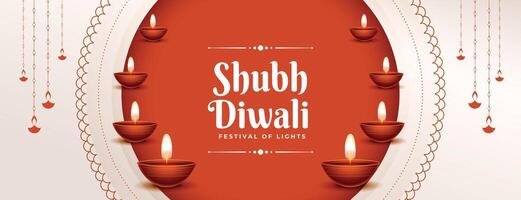 shubh diwali festival baner med diya dekoration design vektor