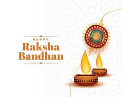 ethnisch Stil Raksha Bandhan Hintergrund mit Diya und Rakhi Design vektor