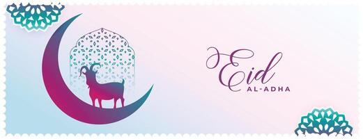 eid al adha Festival Banner mit Arabisch Blumen- Ziege und Halbmond Mond vektor